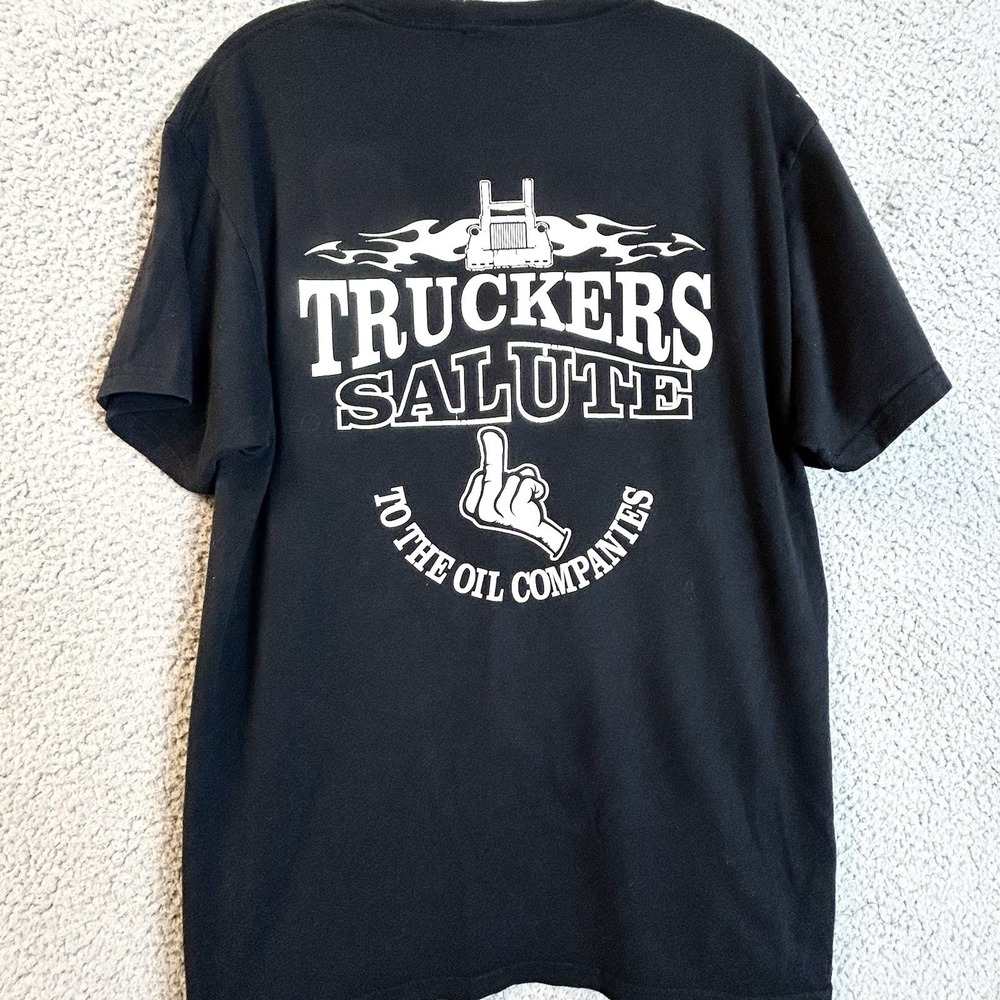 VTG Truck Drivers Middle Finger T Shirt Black Size L "Truckers Salute" Humor Tee